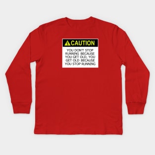 Caution Running Kids Long Sleeve T-Shirt